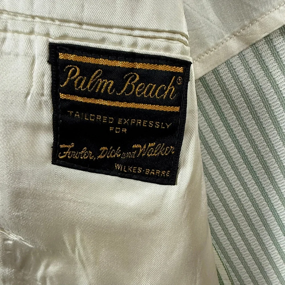Palm Beach Vintage Mens 42R Blazer Green White Striped Sport Coat